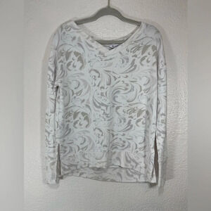 Athleta Coaster Luxe V-Neck Sweatshirt Agate Paisley Cream Beige Women's Small